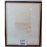 French School (20th century) - pencil signed limited edition print of a city fountain, framed,