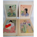 Four antique Japanese prints depicting figurative study's,