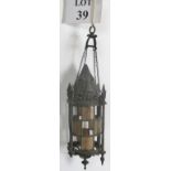 An Arts & Crafts hanging candle holder light fitting, 39 cm tall,