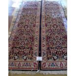 A pair of Kermaan runners, overall forest design with deer, bird and rabbit motifs,