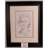 Robert Lenkiewicz (1941-2002) - 'Portrait study of a lady's head', pencil on paper, signed,