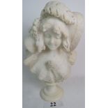 A 19th century signed Italian carved marble bust, depicting an attractive young woman,