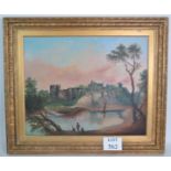 British School (19th century) - `Chepstow Castle', oil on canvas, 54cm x 66cm, gilt frame (a/f),