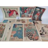 An interesting collection of antique Japanese woodblock prints, approx 25, mostly 19th century,