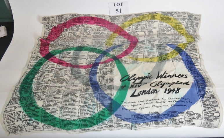 A rare London Olympics scarf from 1948, with the names of all the medal winners printed on it,