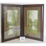 A pair of decorative prints depicting wooded river scapes,