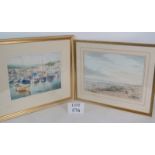 Two modern watercolours, `Harbour Scene' and `Beach Scene', one signed `Arthur Byng', both framed,