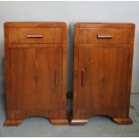 A pair of Art Deco style walnut bedside cabinets,