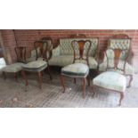 A fine Edwardian inlaid mahogany 9 piece salon/parlour suite comprising a 2 seater settee,