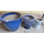 Three assorted small garden pots to incl