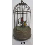 A clockwork musical `Singing birds in a cage` automaton, 28cm high,