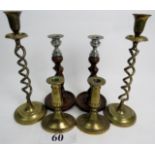 Three pairs of decorative vintage candlesticks,