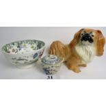 A Kingstone Pottery model of a dog, 26cm high, a Victorian Spode bowl,