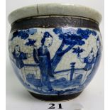 An antique Chinese blue and white porcelain jardiniere, probably 19th century,