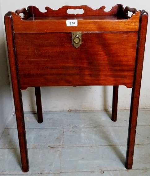 A Georgian design mahogany tray top bedside cupboard with a slide down front panel for storage, - Image 2 of 2