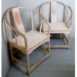 A pair of 20th century Chinese yew wood large armchairs,