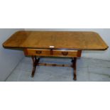 A 20th century satin walnut small sofa table style side table, W42" (extended) x H20.