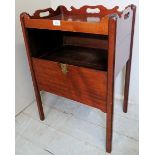 A Georgian design mahogany tray top bedside cupboard with a slide down front panel for storage,
