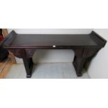 A 20th century Chinese hardwood altar table with carved detailing to front, 69" long, 20" deep,