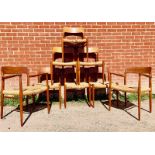 Niels o Moller (1920-1982) - a superb set of eight teak dining chairs with woven wool string seats,
