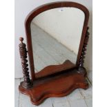 A large Victorian mahogany table top dressing mirror with spiral twist supports,