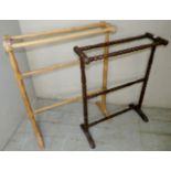 Two towel rails to include one pine and one mahogany,