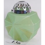 An Art Deco shell shaped green glass lig