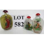 Three Chinese inside-painted glass snuff