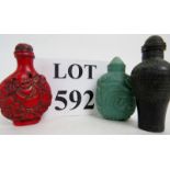 Three Chinese lacquered snuff bottles an