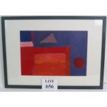 M B Allen (1996) - `Abstract', acrylic, inscribed verso, 28cm x 40cm, framed,