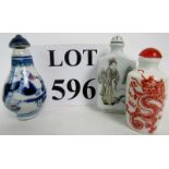 Three Chinese porcelain snuff bottles an