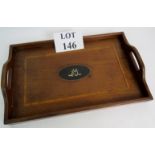 A vintage mahogany twin handled tea tray