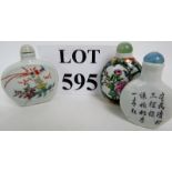 Three Chinese porcelain snuff bottles an