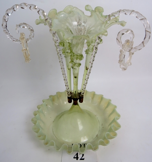 A Victorian vaseline-glass Epergne, with