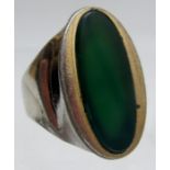 A silver ring inset with oval chrysopras
