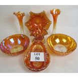 Eight pieces of vintage carnival glass,
