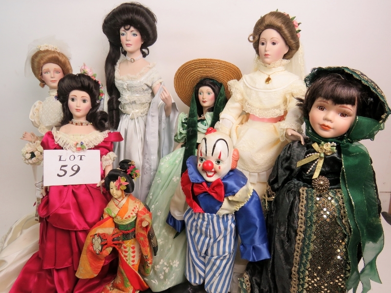 Eight modern dolls, tallest approx. 60cm