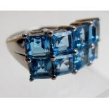 Blue topaz multi square cut cluster ring