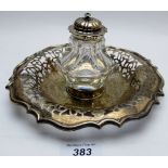 A Victorian silver inkstand with glass inkwell and matching silver top, Sheffield 1853,