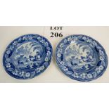 A pair of early English blue and white plates decorated with the piper boy pattern, circa 1820,