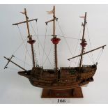 A scratch built model of the boat `Golden Hind', 52cm high,
