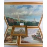 Four 20th century oil paintings - decorative furnishing pieces, all signed, all framed,