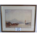 Chinese School - `River landscape with boats', watercolour, 31cm x 43cm, framed,