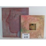 Ann Brunskill (1923-2018) - Two mixed media panels depicting faces, one framed.