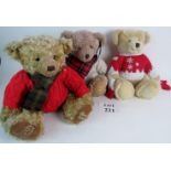 Three Harrod's christmas Teddy bears, form 2008, 2005 and 2002, longest 34cm,