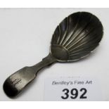 A Victorian silver caddy spoon with shell bowl, London 1859,