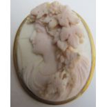 A cameo brooch of lady with grapes in her hair, a/f,