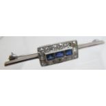 A sapphire and diamond rectangular brooch,