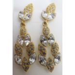 Dress earrings, 50mm drop, set marquise cut stones, post back,