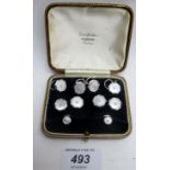 A boxed set of 9ct gold and mother of pearl dress studs and cuff links, boxed,